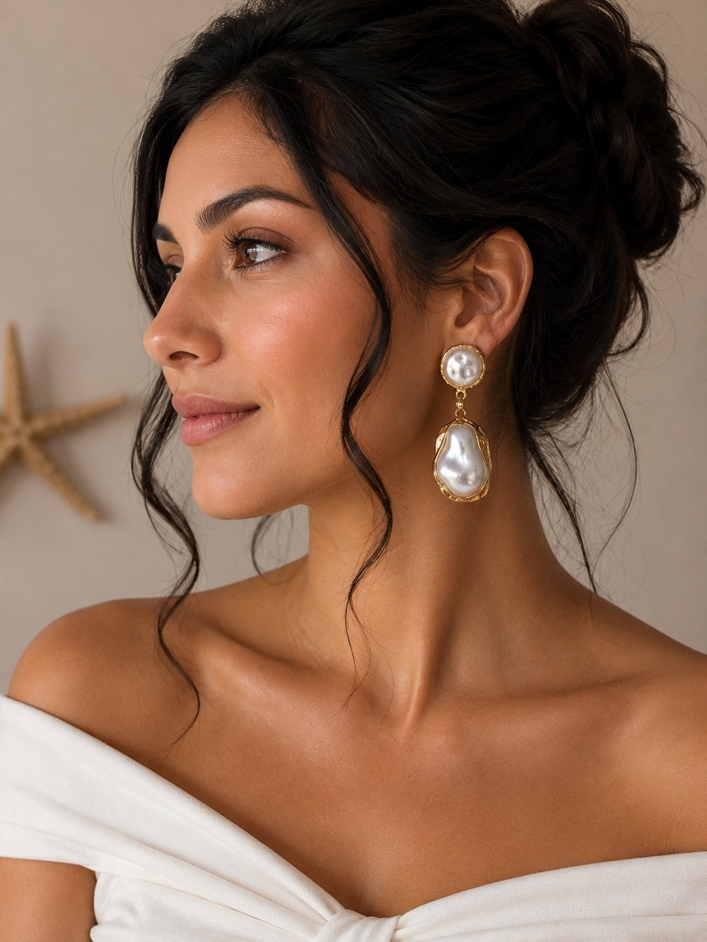 Beautiful Gold Pearl Drop Earrings - Elegant White Pearl Dangle